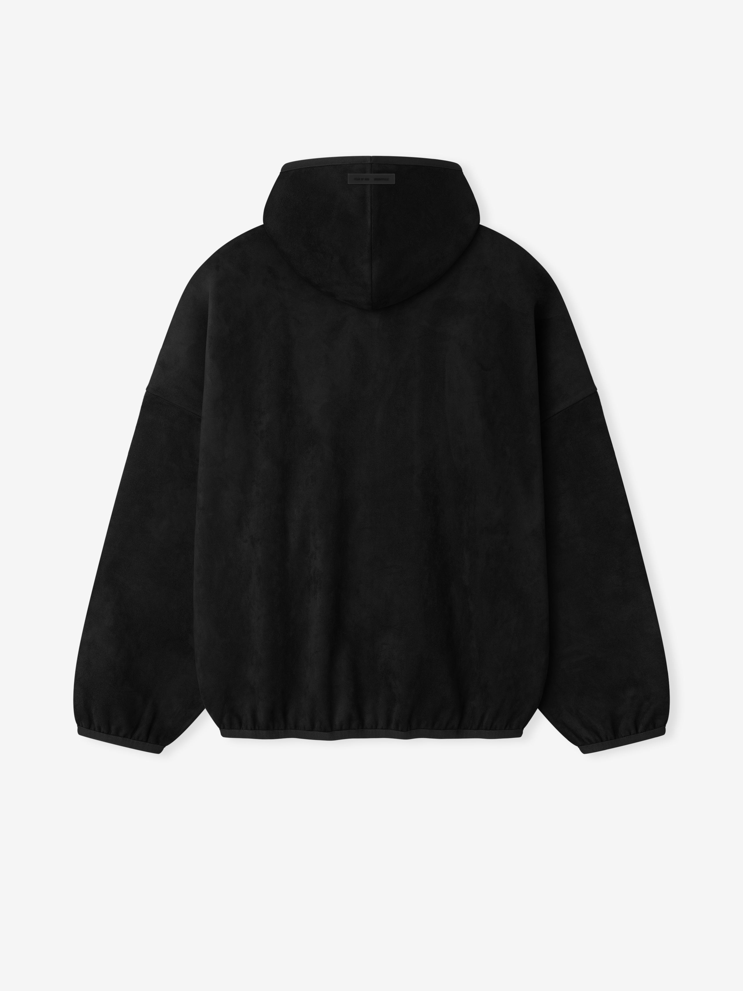 Back view of vintage black suede fleece modern hoodie with elasticated hem and cuffs, file 192HO256941F_MODERN_HOODIE-VINTAGE_BLACK_2.jpg