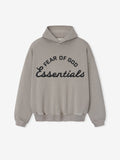 taupe pigment-dyed cotton fleece hoodie with oversized Fear of God Essentials logo in black puff print on front