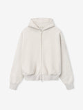 off-white heavyweight full zip hoodie with attached hood and ribbed cuffs and hem in core fleece fabric