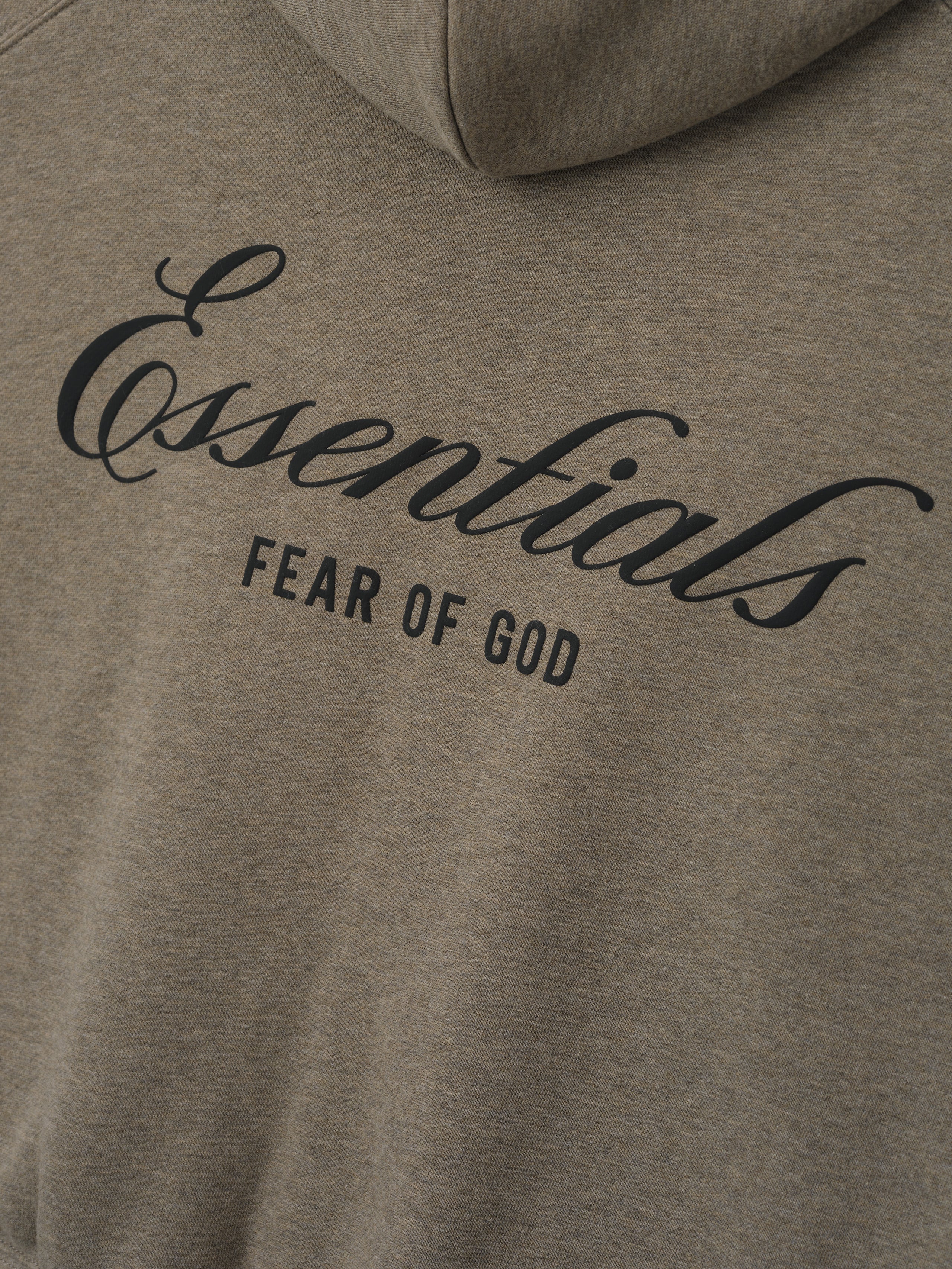 Brown hoodie with 'Essentials Fear of God' text on a brown background