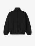 Black jacket front facing laying on a white background.