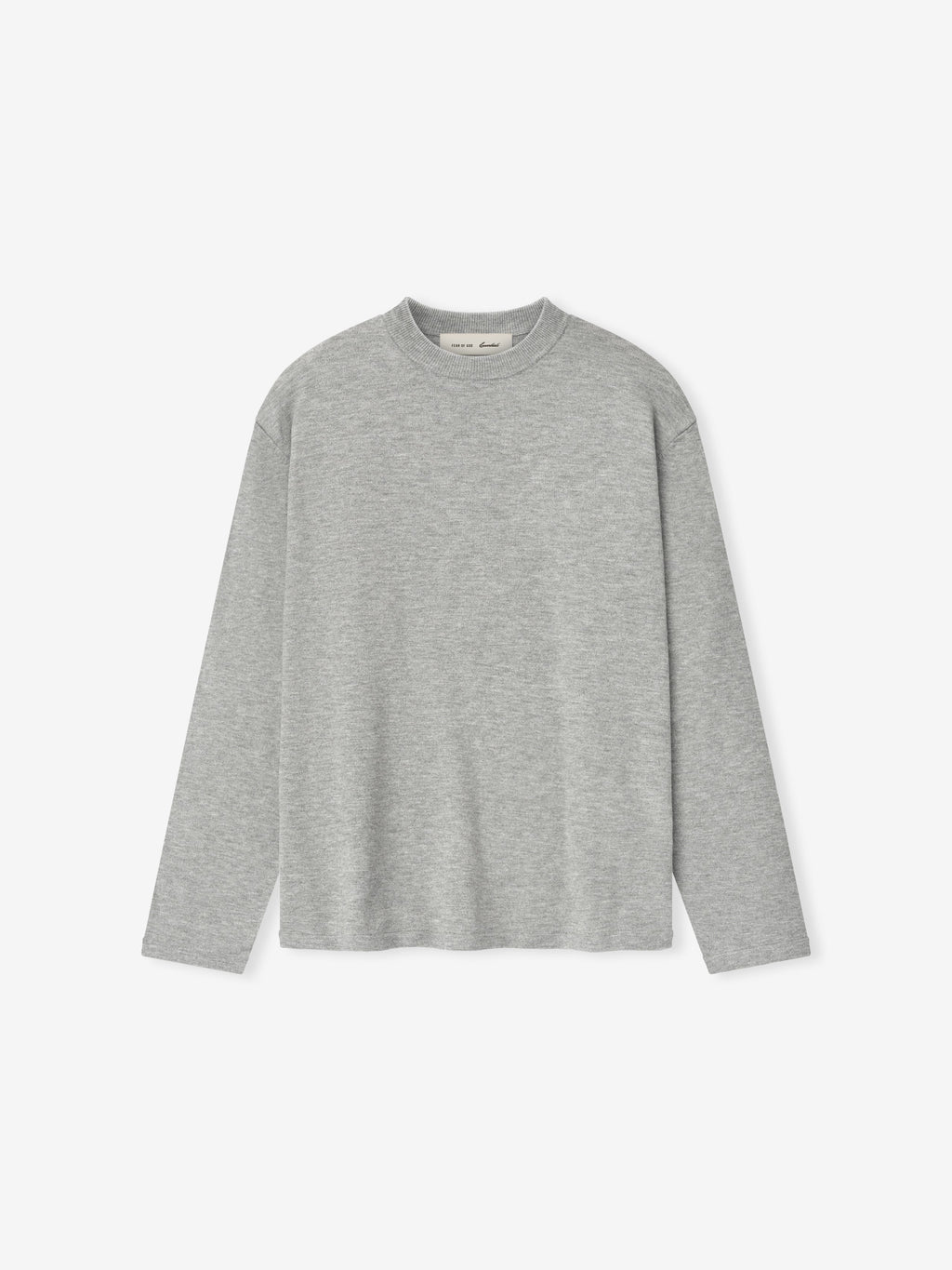 light grey women’s classic knit long sleeve tee with relaxed fit and crew neckline for everyday comfort