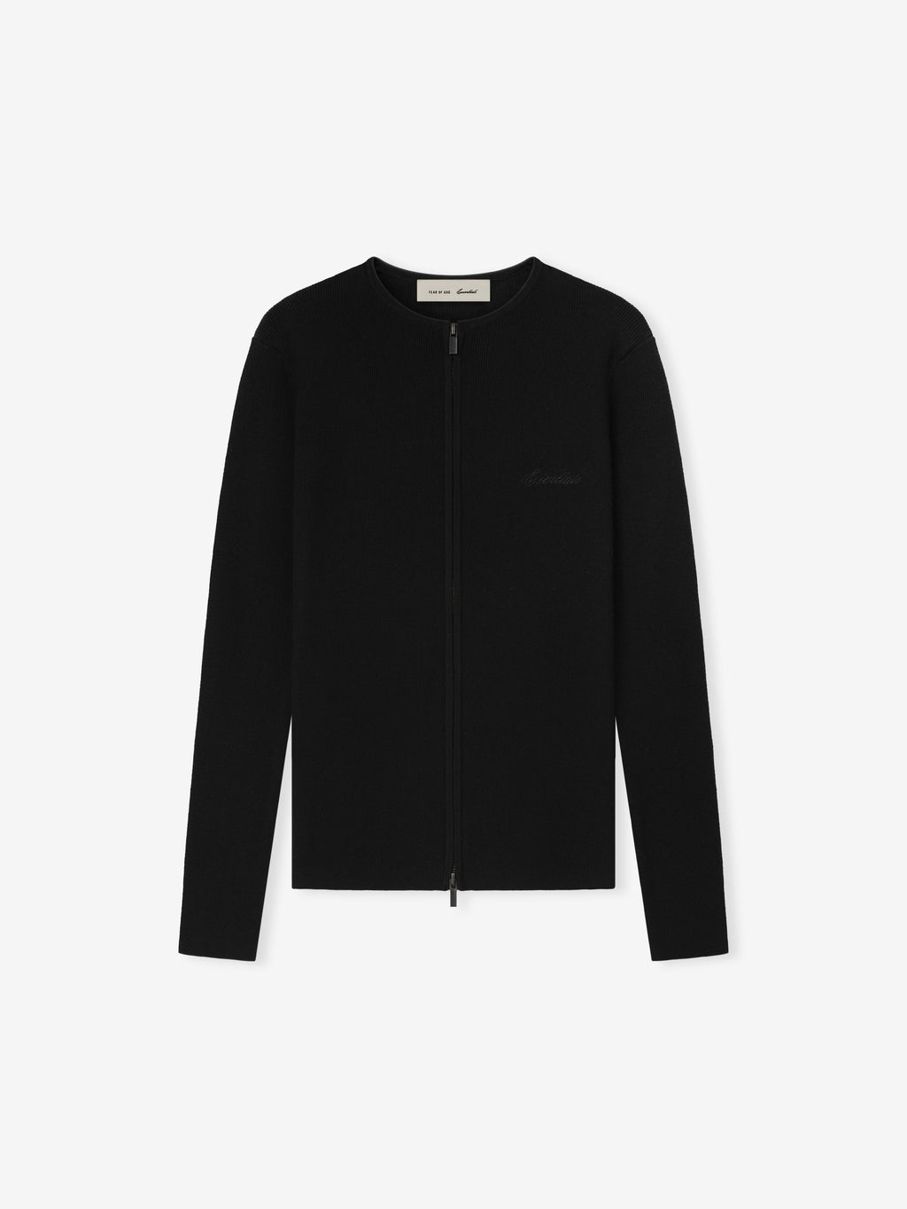 Black zip-up jacket on a white background
