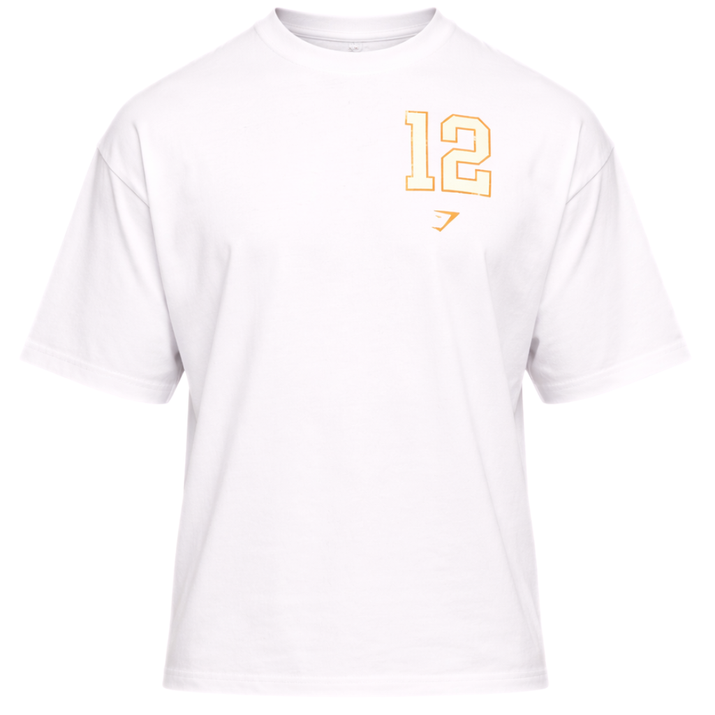 GYMSHARK COLLEGIATE GRAPHIC T-SHIRT OVERSIZED FIT WHITE