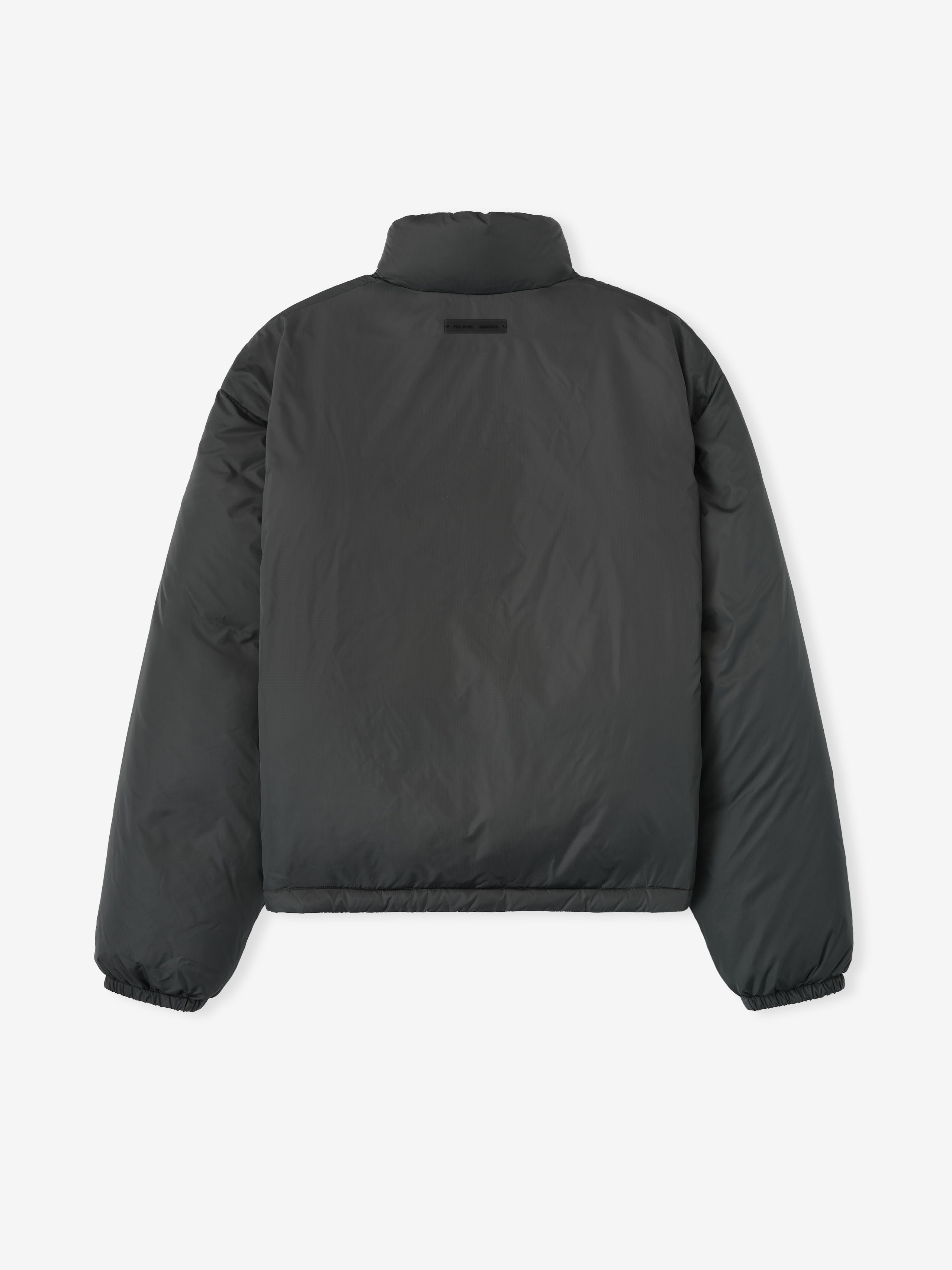Back view of iron grey ripstop nylon puffer jacket with stand collar and elastic cuffs, file 202HO258151F_PUFFER_JACKET-IRON_GREY_2.jpg