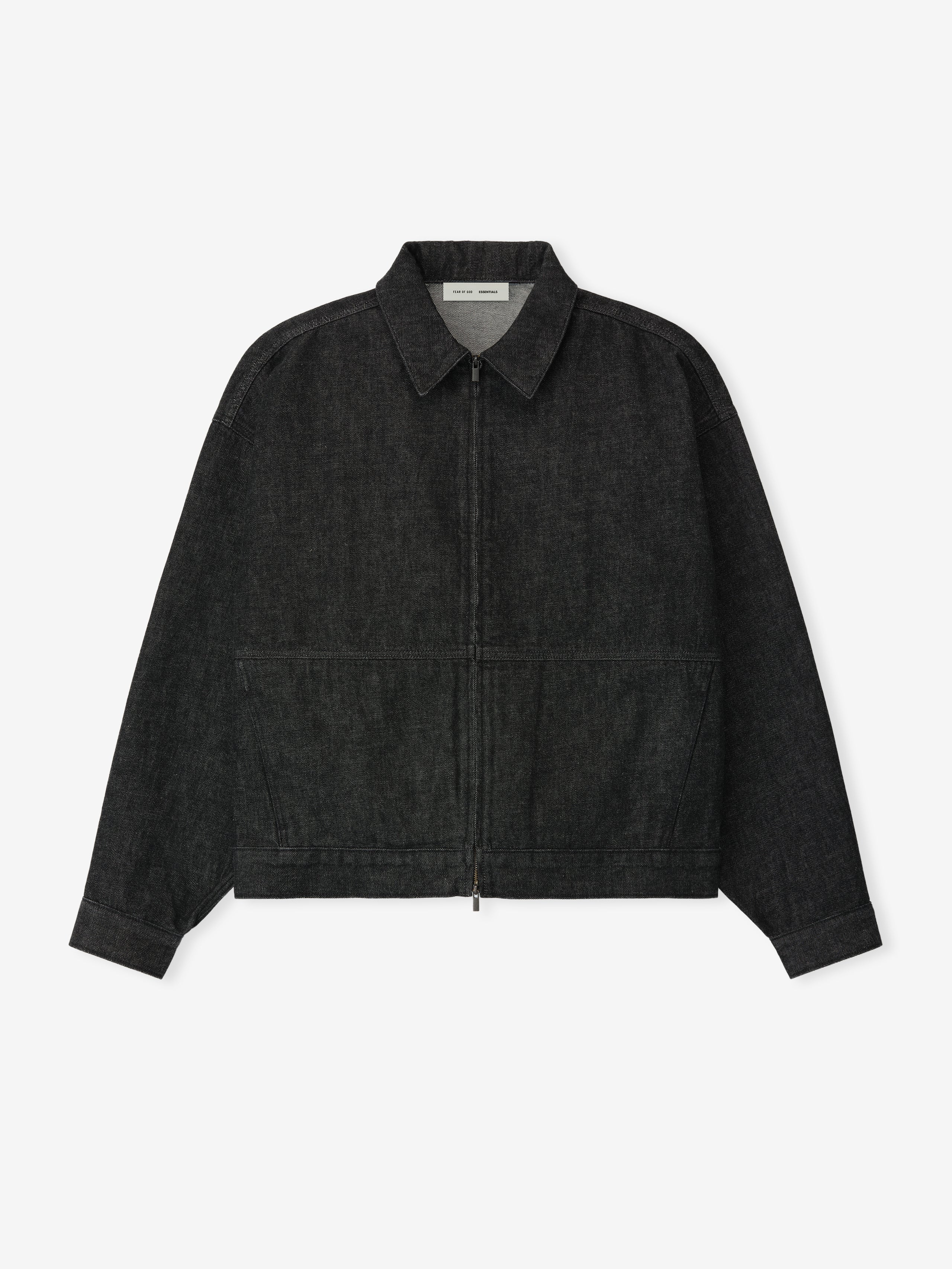 Vintage black denim work jacket front view with full zipper and classic collar, file 202HO258231F, gallery 0