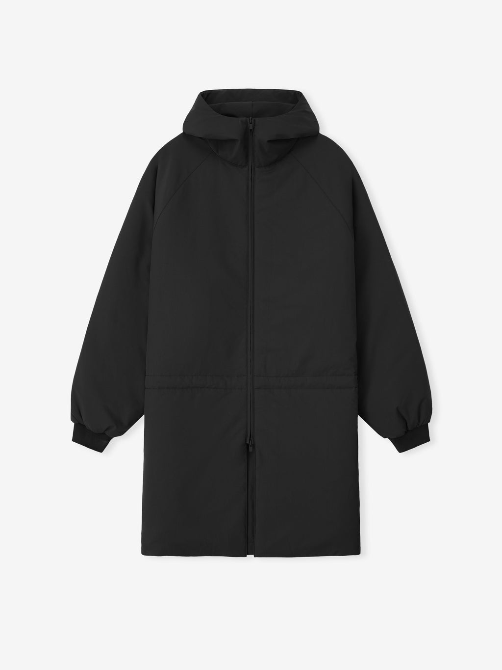 Front view of vintage black Tech Nylon Hooded Parka with full zip closure and fitted cuffs gallery 0