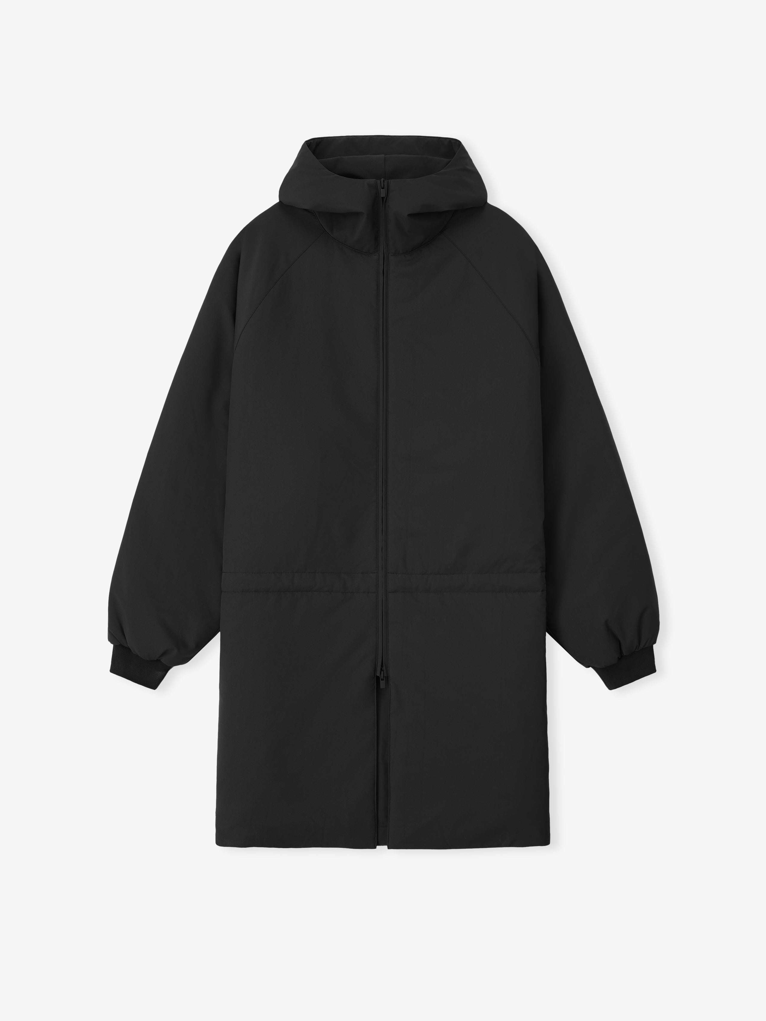 Front view of vintage black Tech Nylon Hooded Parka with full zip closure and fitted cuffs gallery 0