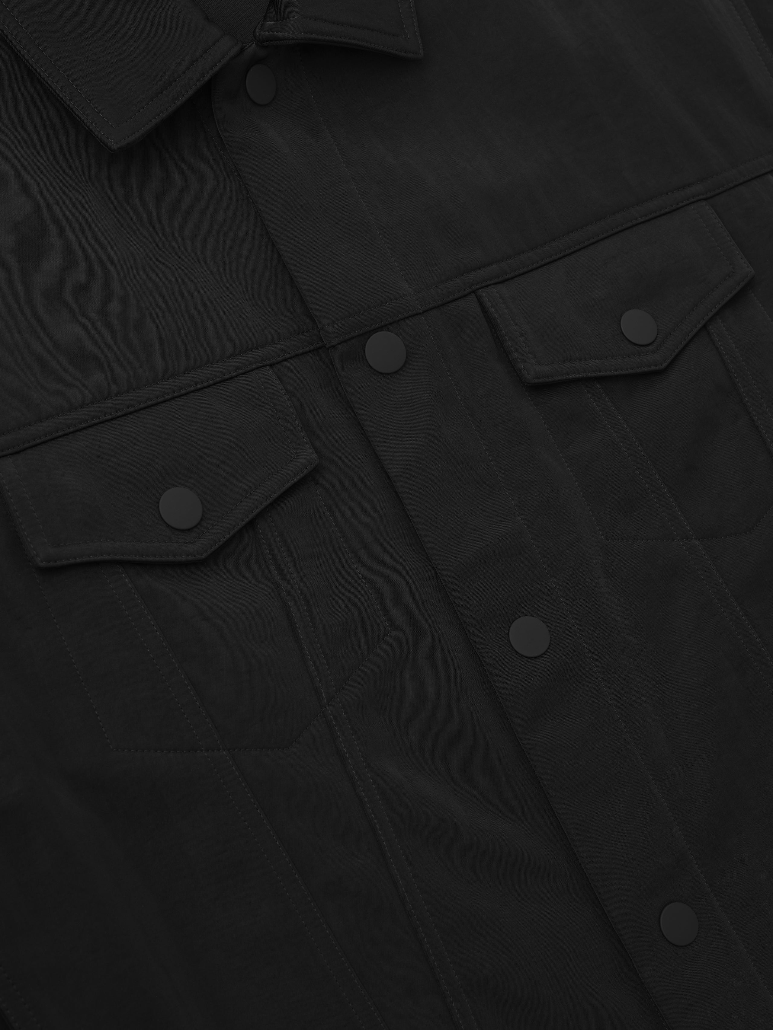 Close-up of a black jacket with button details