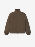 brown full zip track jacket with high neck, elasticated cuffs and hem, and embossed detail on the sleeve