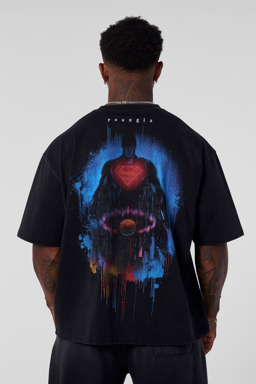 4044 - Superman Graphic Tees - soft heavyweight 290 GSM cotton with a black washed finish, Superman graphics in multiple designs in The Painting.