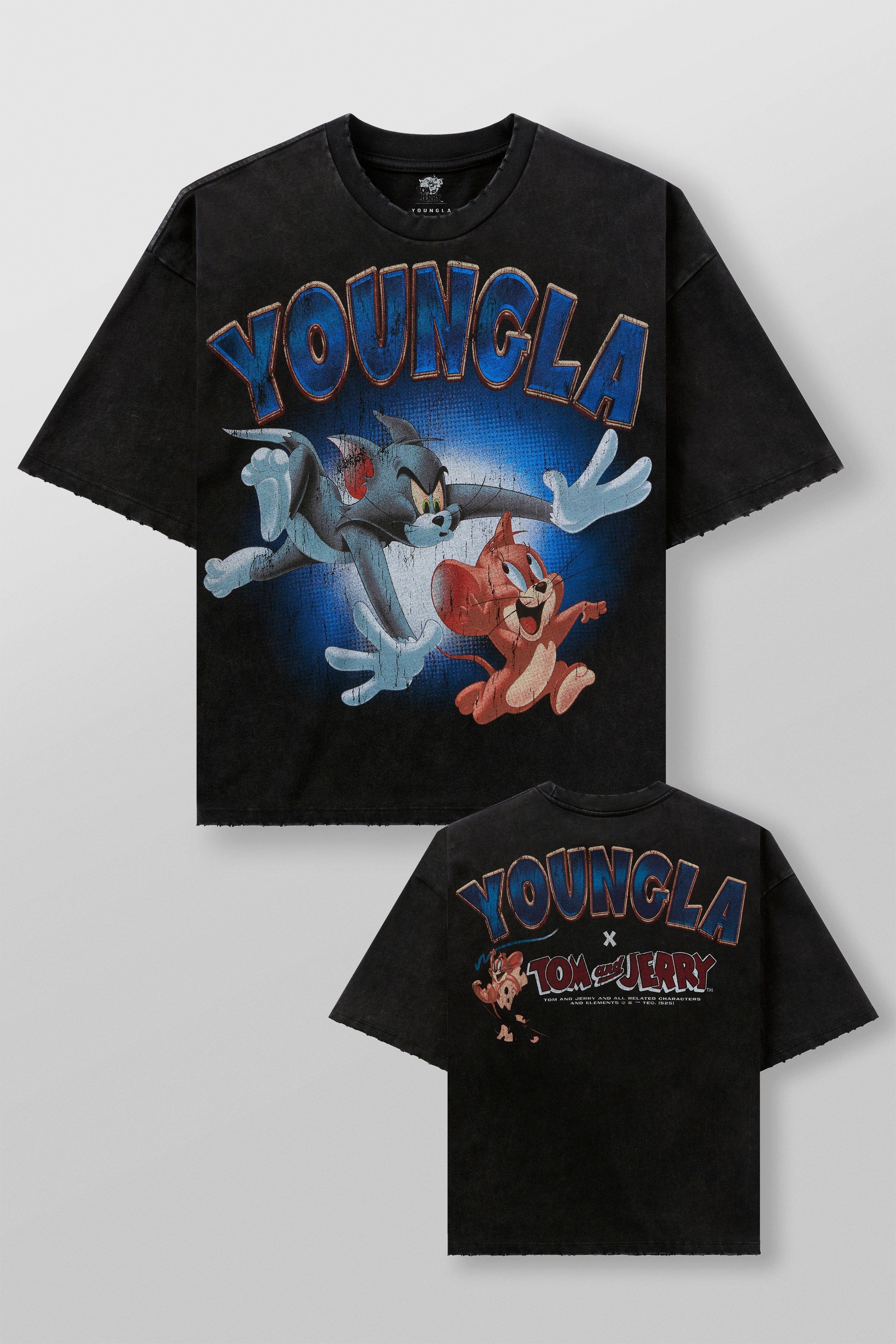 4082 - Tom & Jerry Tees- Tom & Jerry oversized cotton tee featuring bold throwback graphics of classic cartoon scenes, midweight and collectible – The Chase design