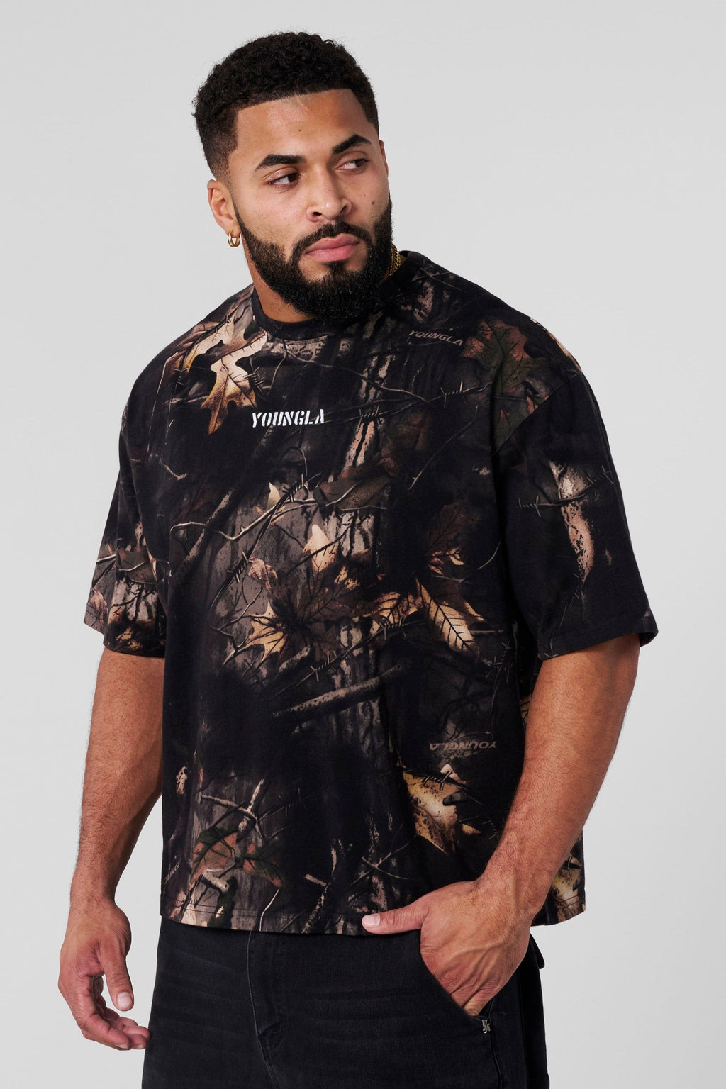 4084 - Tree Camo Collection - Tees— oversized, heavyweight terry tee offering a soft, durable feel and a bold, everyday wardrobe staple in Black