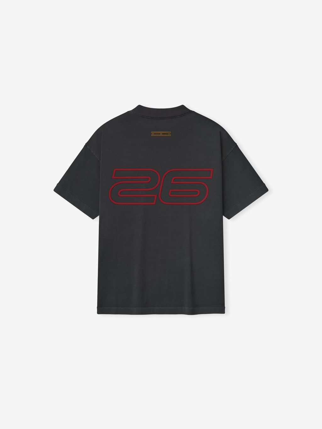 Back view of iron grey Kids Classic Short Sleeve Tee with large red outlined "26" graphic and small logo near neckline, gallery 0