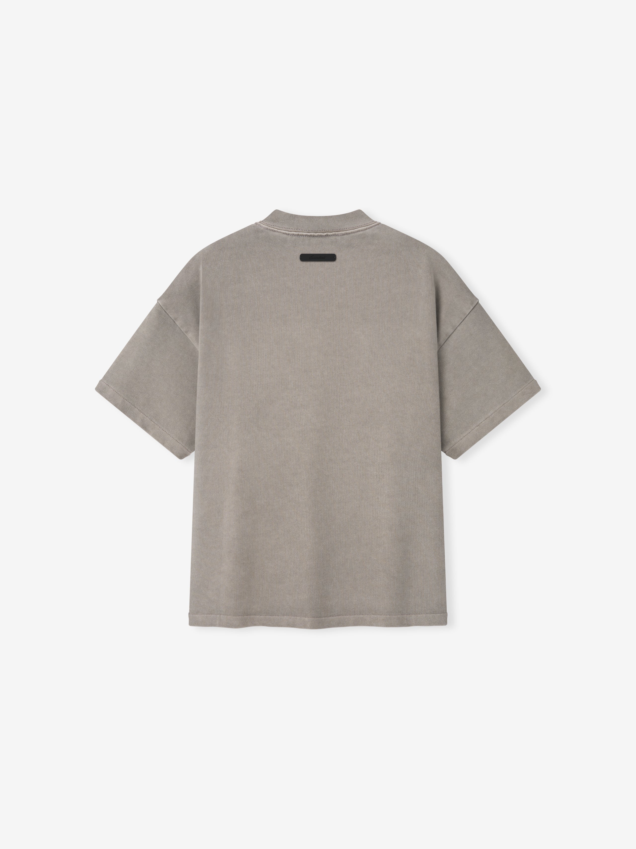 back view of kids oversized 90s style short sleeve tee in washed gray pigment-dyed heavyweight cotton jersey