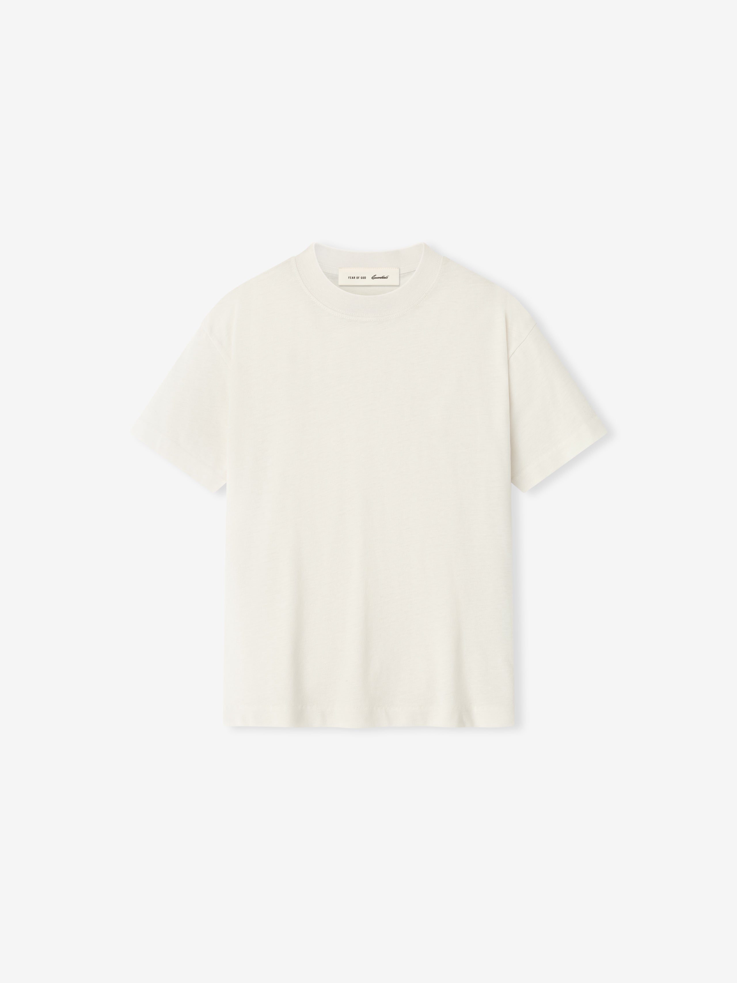 front view of kids classic fit short sleeve tee in soft off-white cotton blend jersey fabric