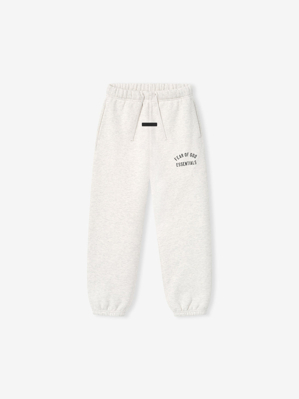 off-white kids sweatpants with elastic waistband and cuffs featuring Fear of God Essentials black logo text on thigh