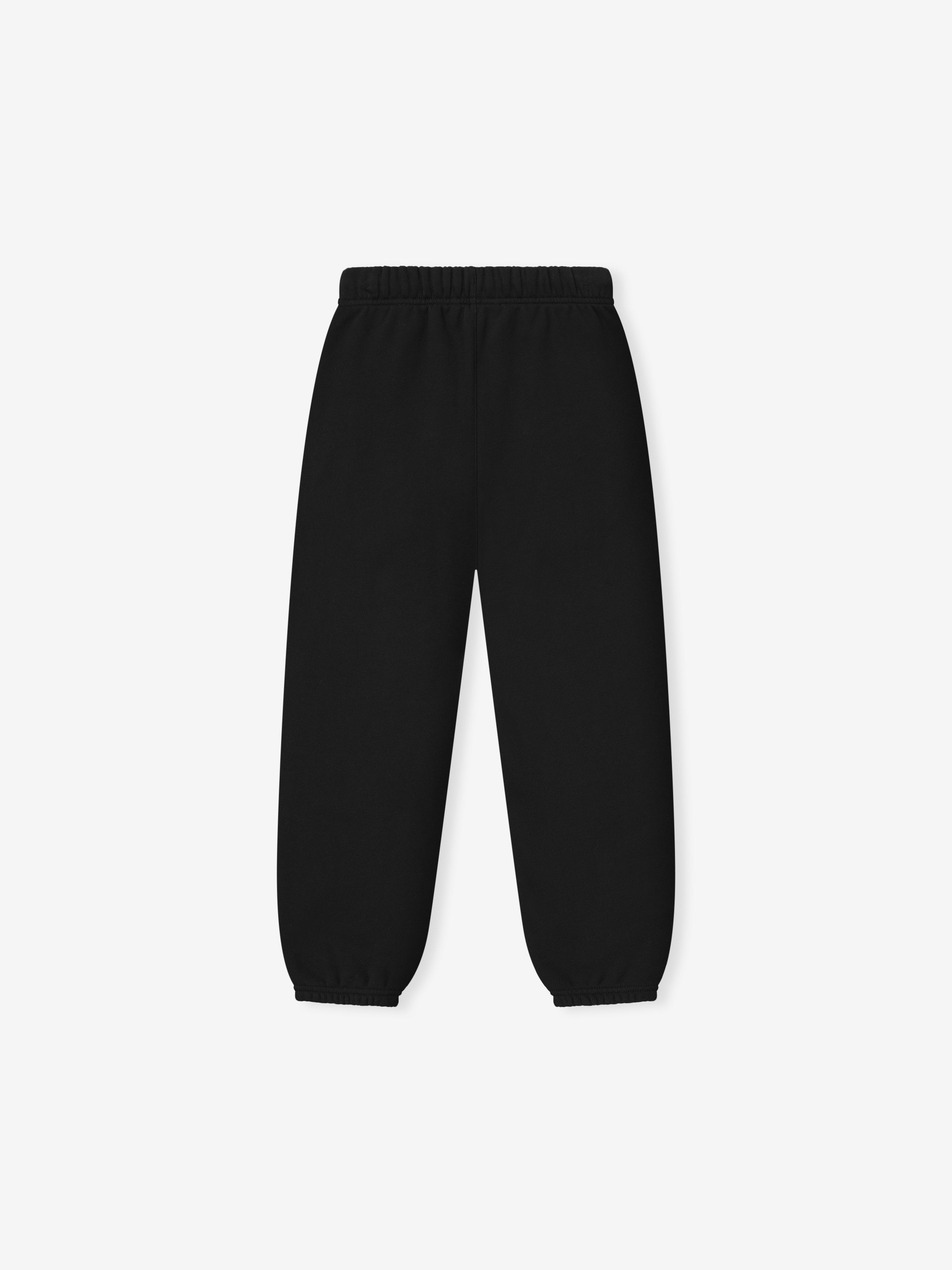 black kids sweatpants with elastic waistband and cuffs in smooth heavyweight fleece fabric
