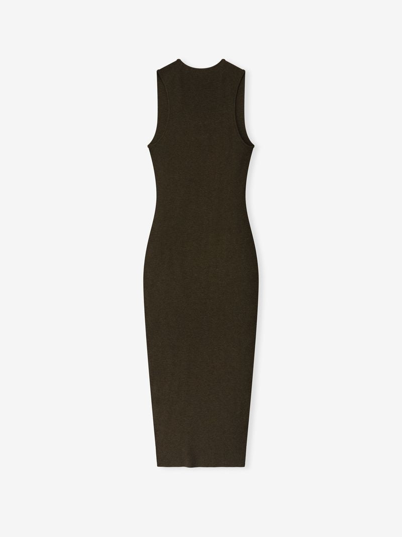 Back view of womens dark olive sleeveless ribbed tank dress laid flat on light background Ag8ss4hw.jpg gallery 0
