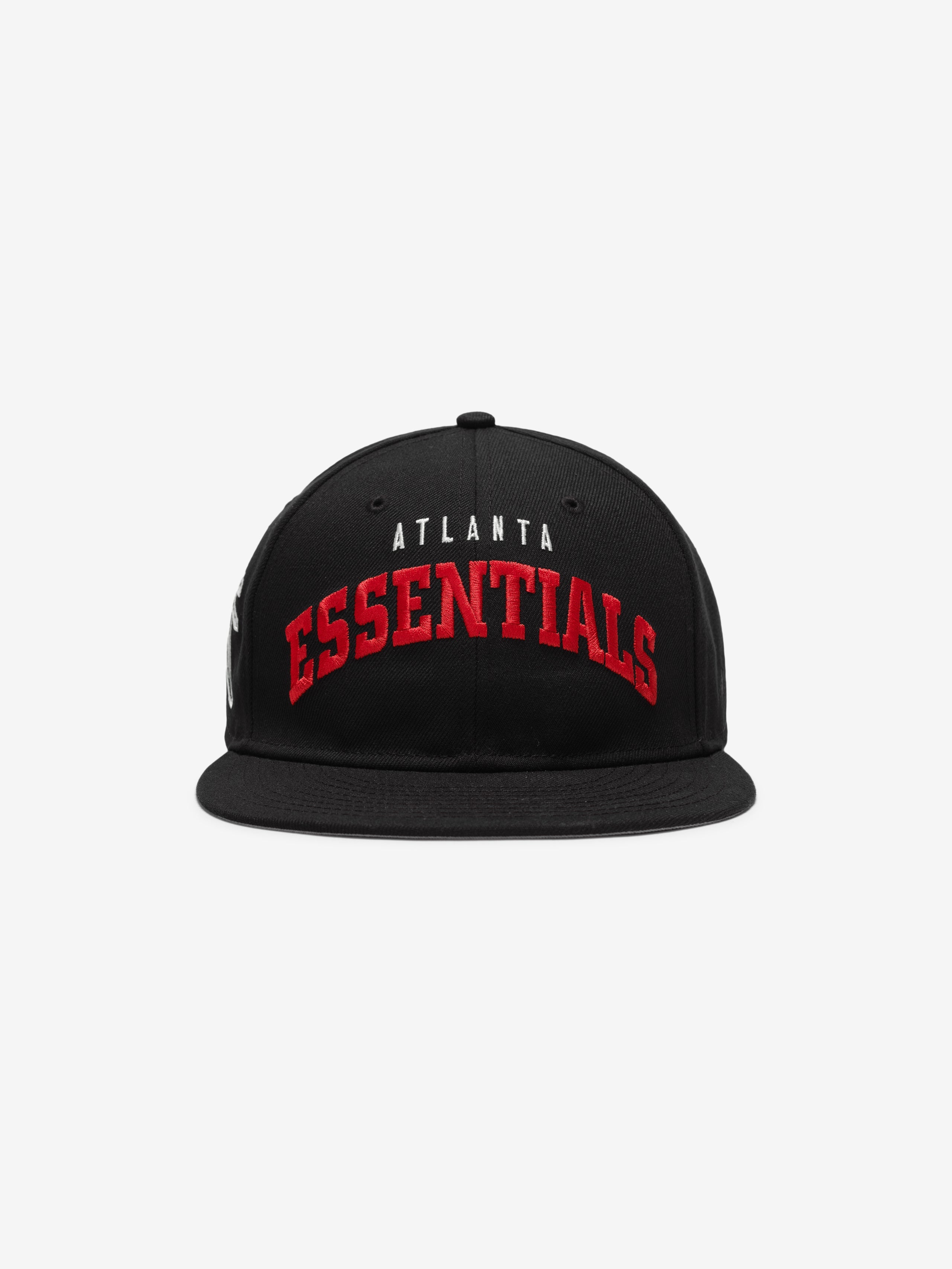 Front view of black Falcons 9Fifty RC Snapback featuring red Atlanta Essentials embroidery on crown panel, gallery image 0