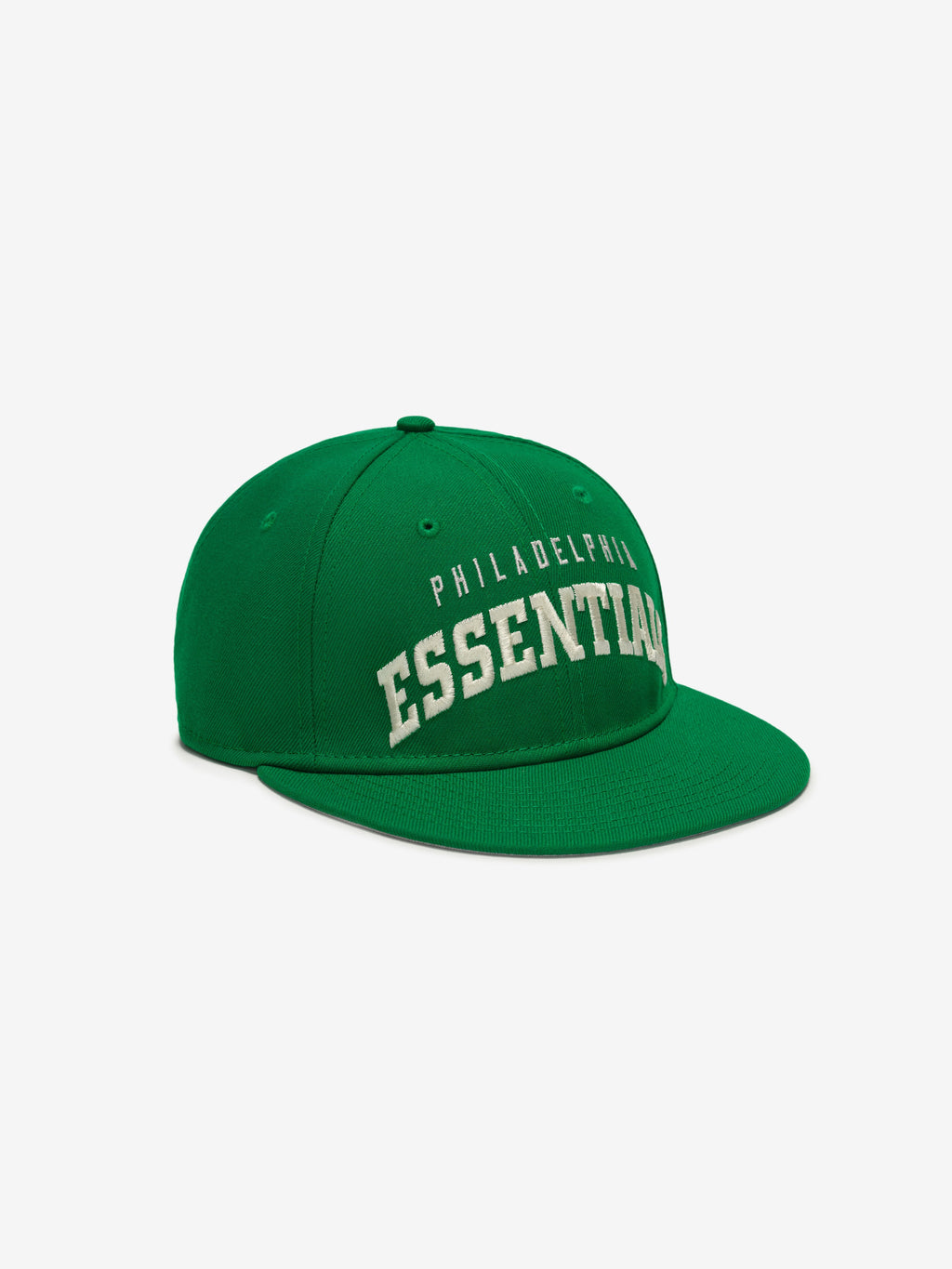 Angled front view of green Eagles 9Fifty RC Snapback with white Philadelphia Essentials embroidery, gallery image 0