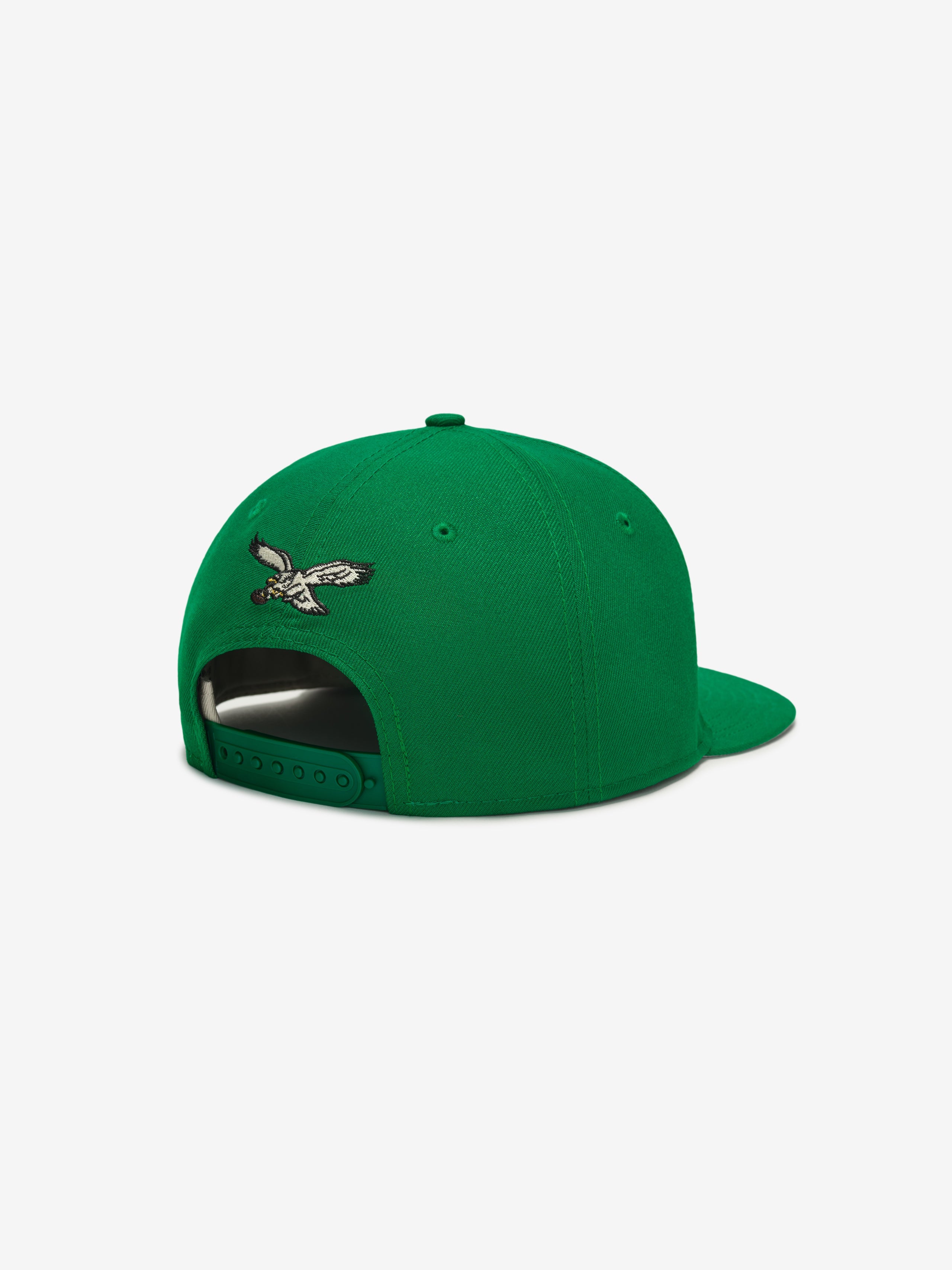 Rear angle of green Eagles 9Fifty RC Snapback featuring embroidered eagle and adjustable snapback closure, gallery image 0