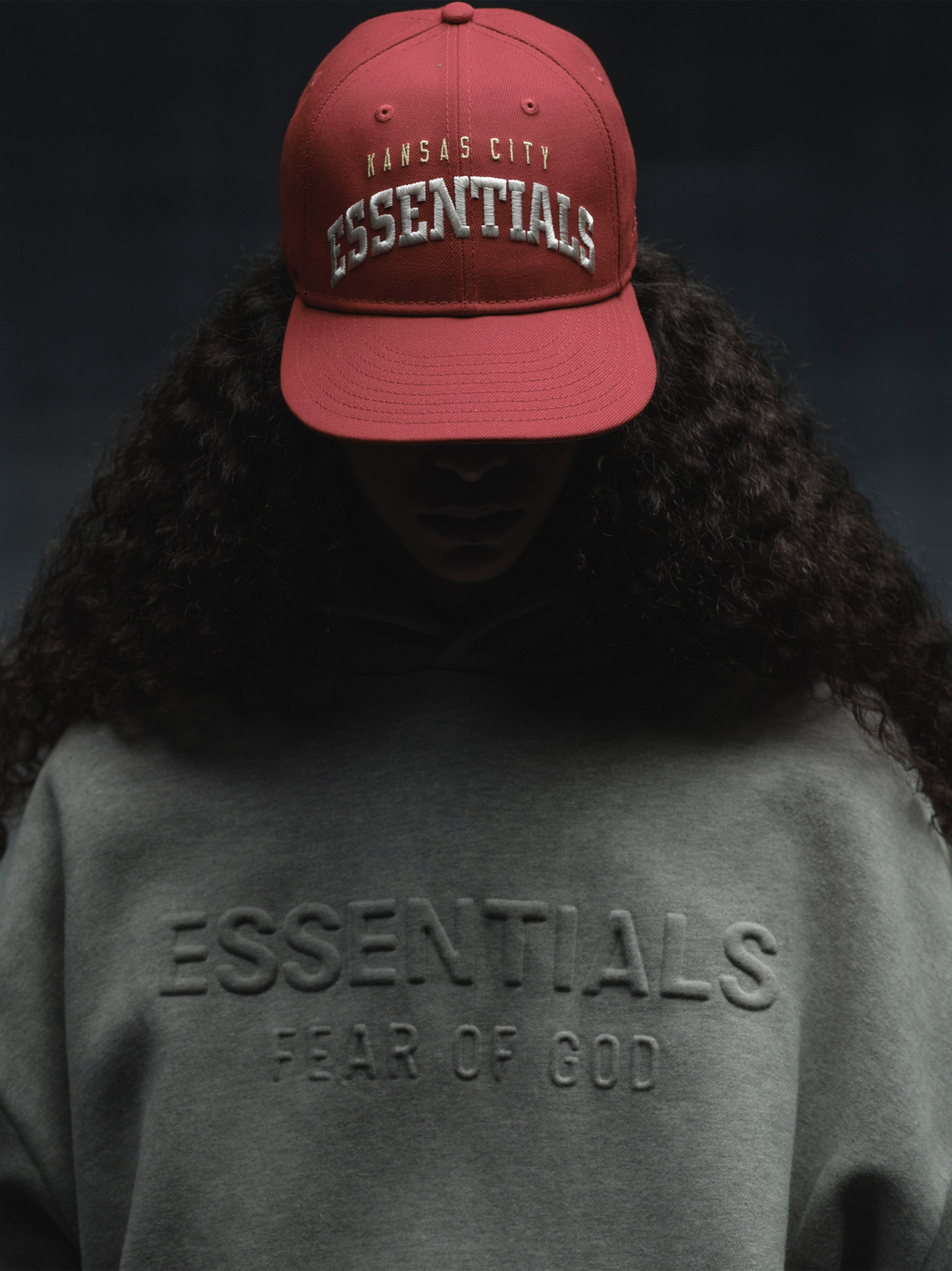 Front view of red Chiefs 9Fifty RC Snapback with white Kansas City Essentials embroidery, gallery image 0