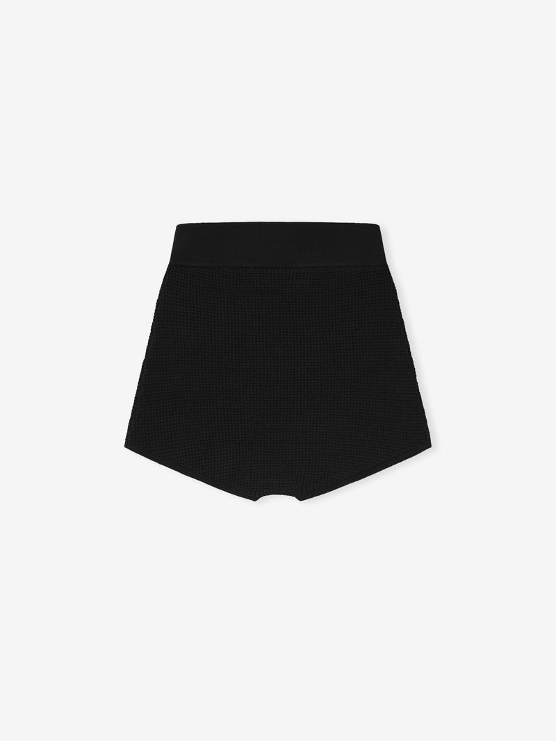 black women's waffle knit boy short with high waistband and textured stretch fabric in cropped silhouette