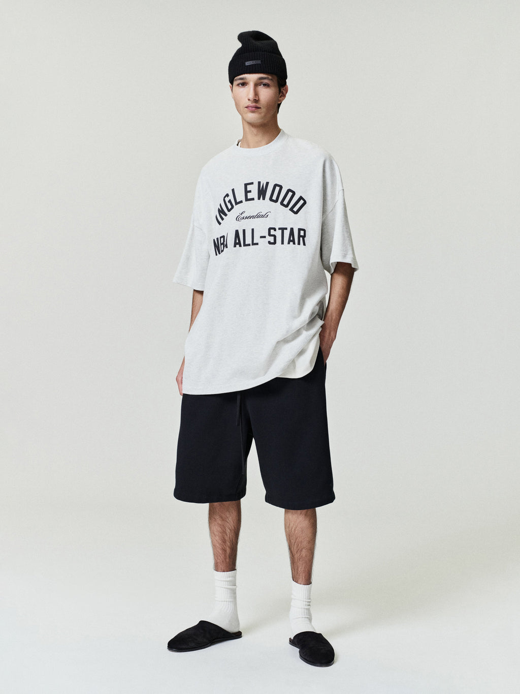 off-white oversized 90s-inspired heavy cotton jersey tee with bold Inglewood NBA All-Star text front center
