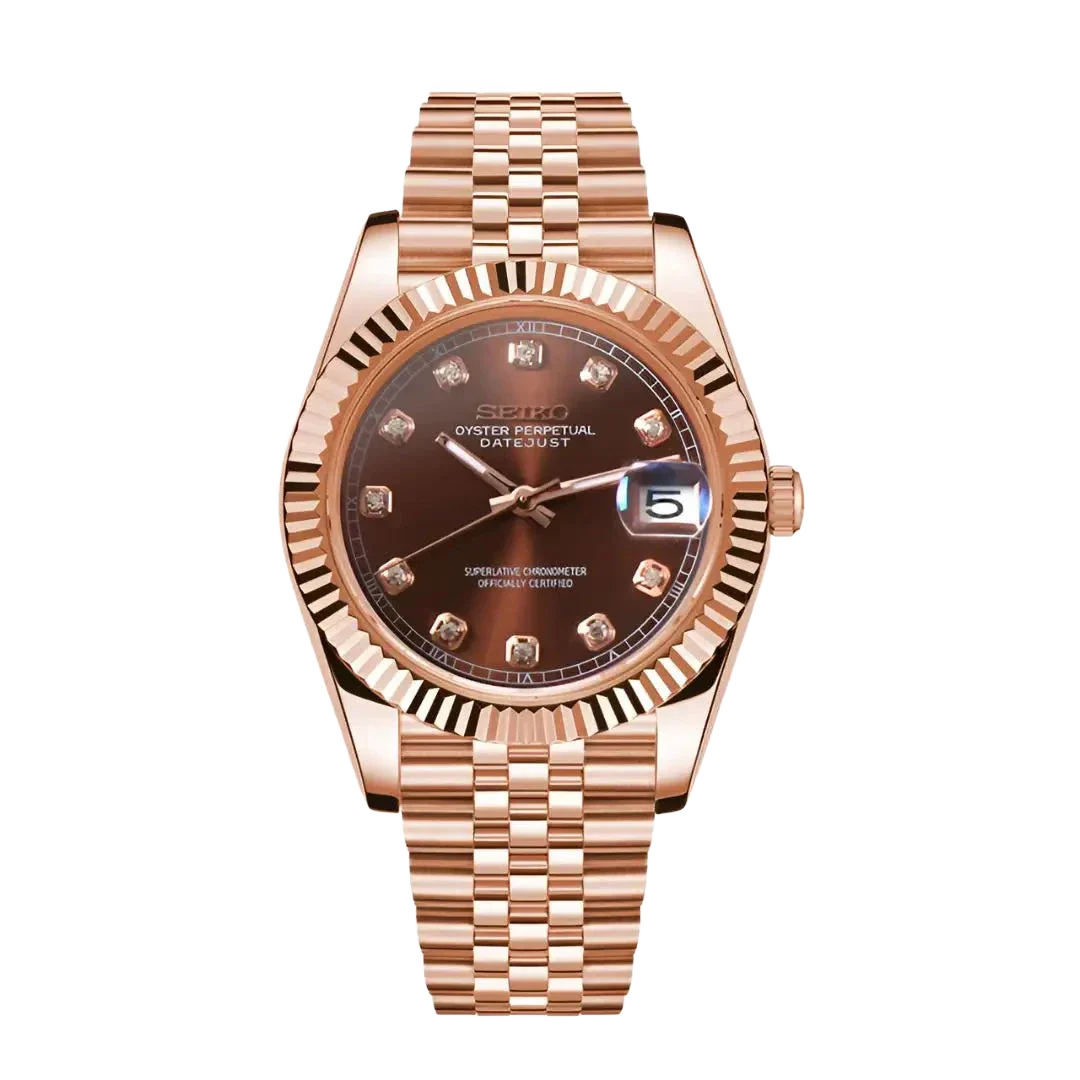 Seiko Mod Datejust Chocolate Crystals Rose Gold