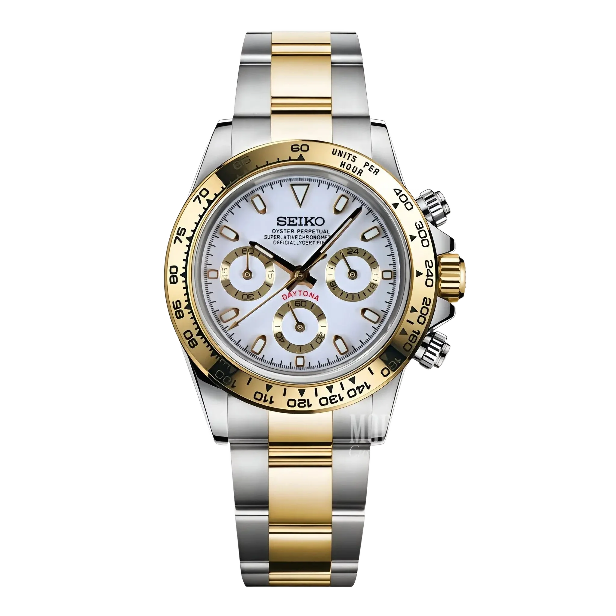 Seiko Mod Daytona gold white