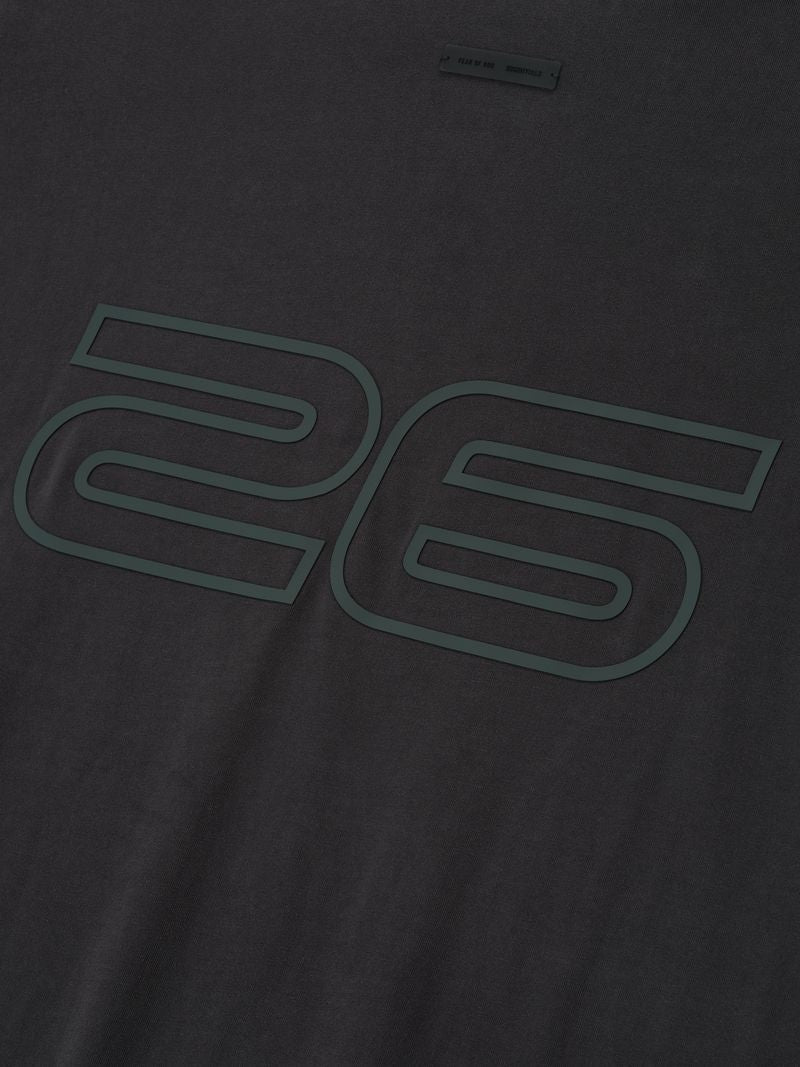 Black t-shirt with large number '26' printed on it