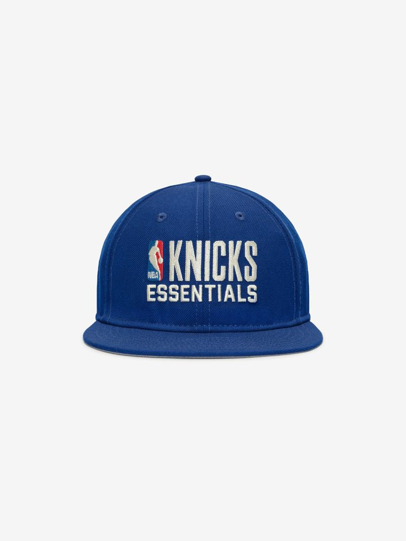 Direct front angle of blue Knicks 9Fifty RC Snapback with NBA logo and Essentials embroidery on crown oNWQI_UQ.jpg