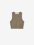 Taupe cropped women's waffle sport tank top with round neckline and wide ribbed hem flat lay s-07D1gA.jpg gallery 0
