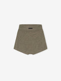 olive green women's waffle knit boy short with stretch fabric and cropped silhouette displayed flat on white background