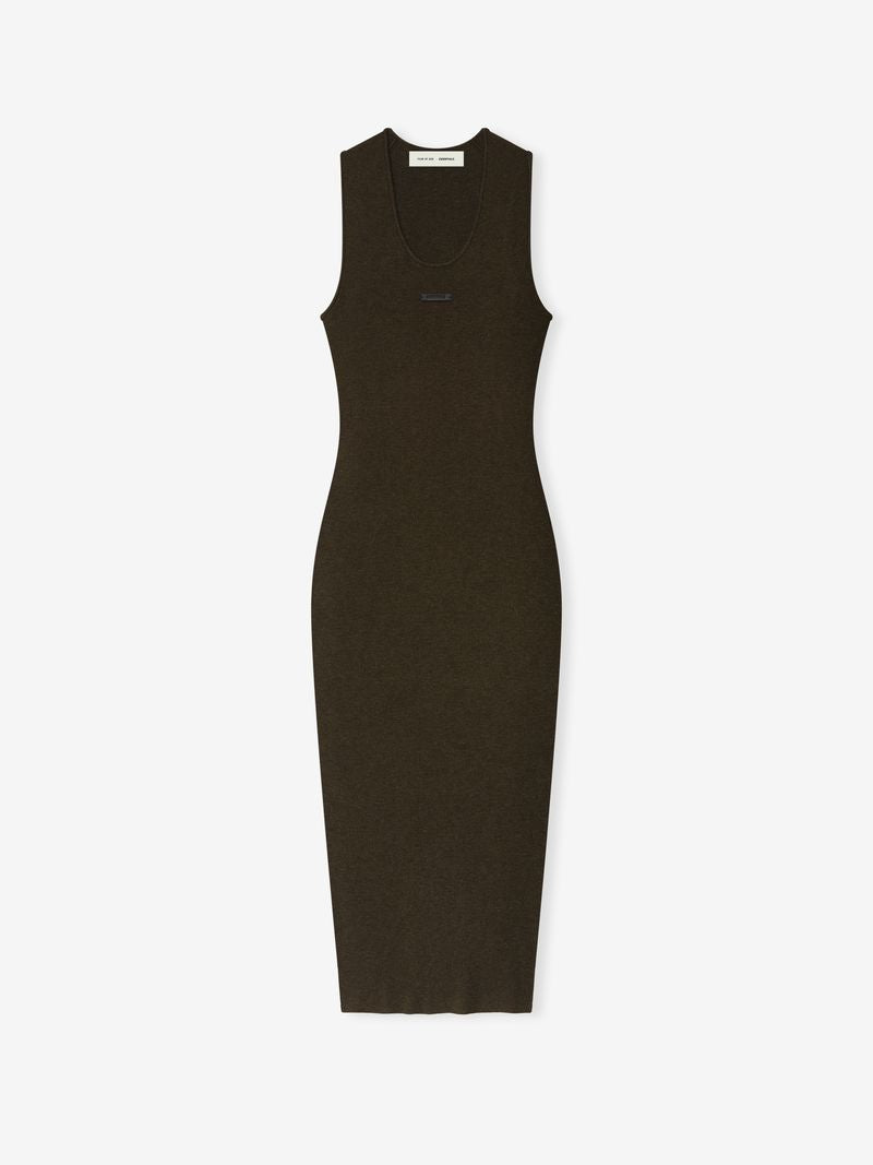 Top view of dark olive sleeveless ribbed tank dress laid flat on white background zFk6H8_Q.jpg gallery 0